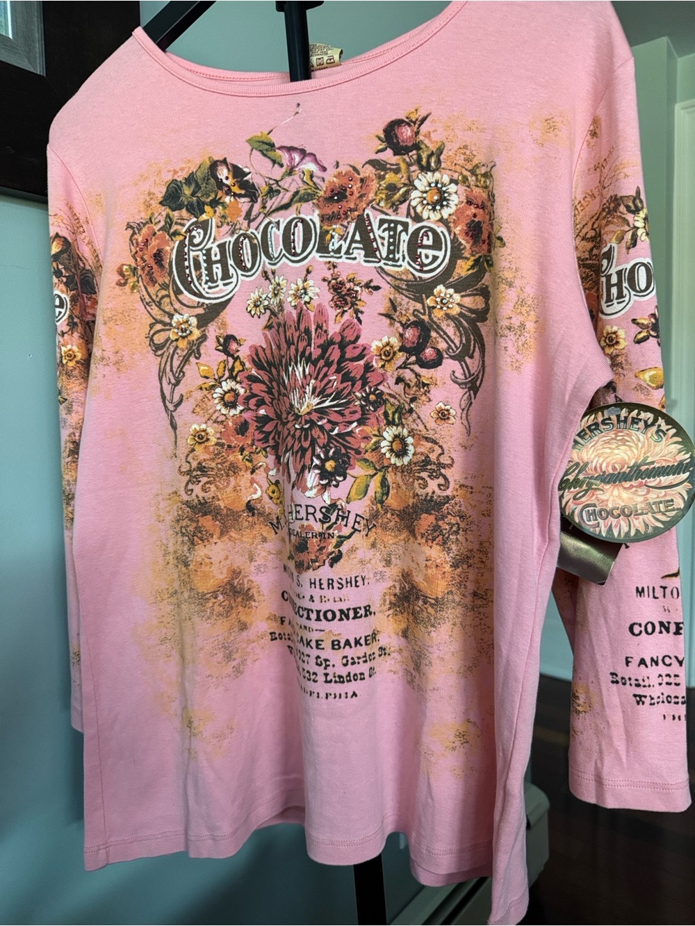 NWT Vintage Katina Marie Hershey Chocolate Graphic Long sleeve Top Size L